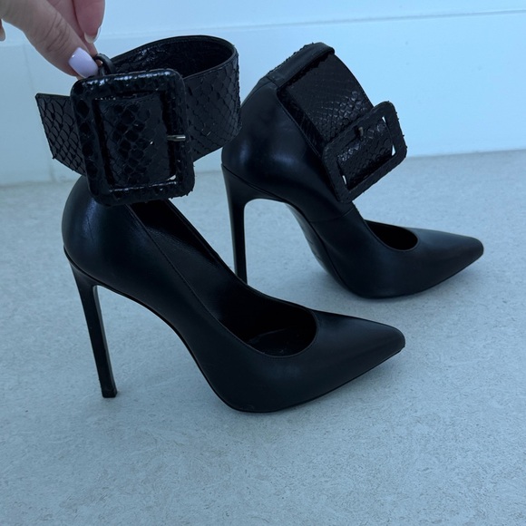 Saint Laurent Black Heels with Buckle Accent - Picture 3 of 10